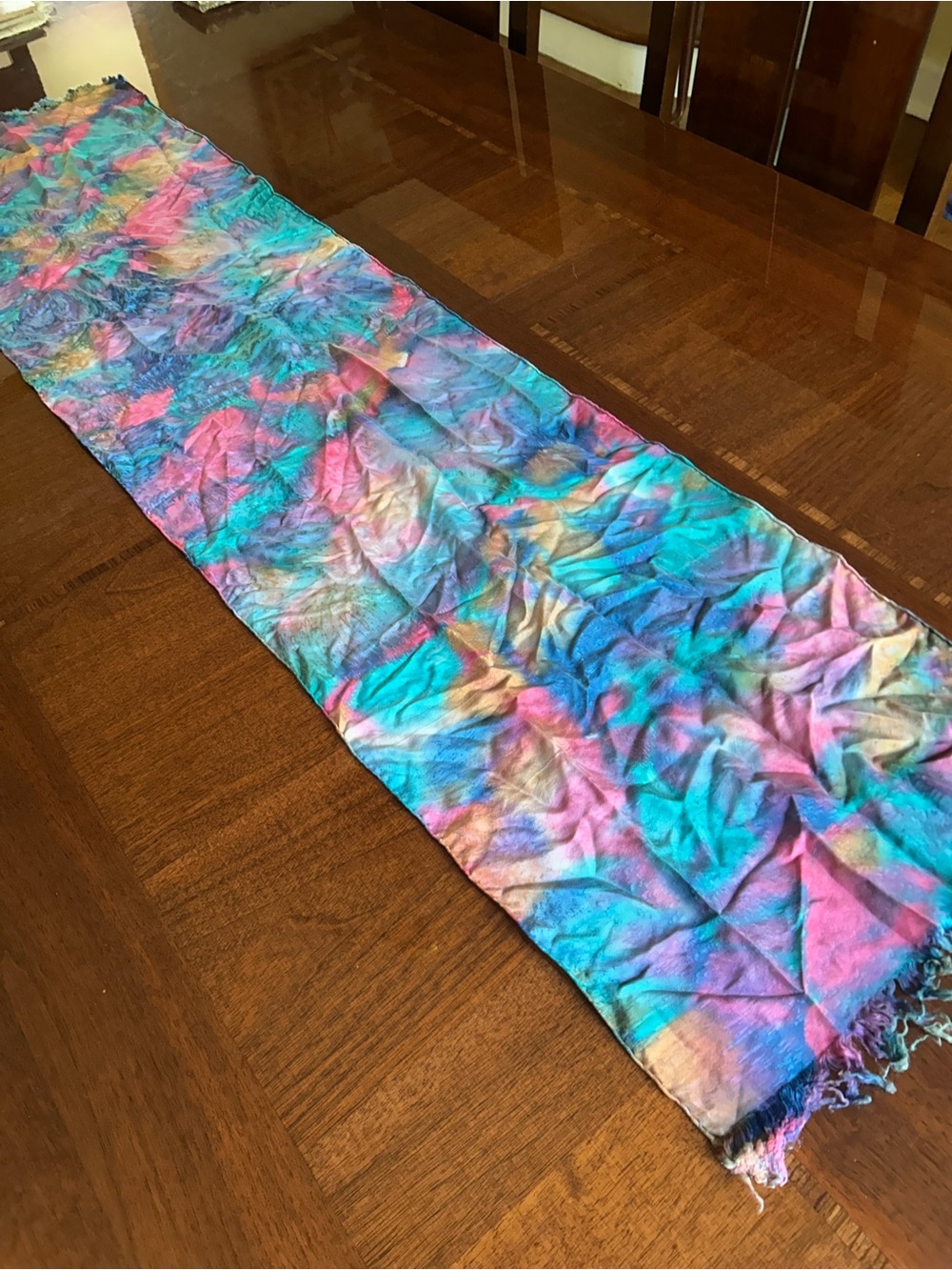 Multicolor Tie-Dye Scarf - Blue Pink Purple 13“ x 54“ - Picture 2 of 7